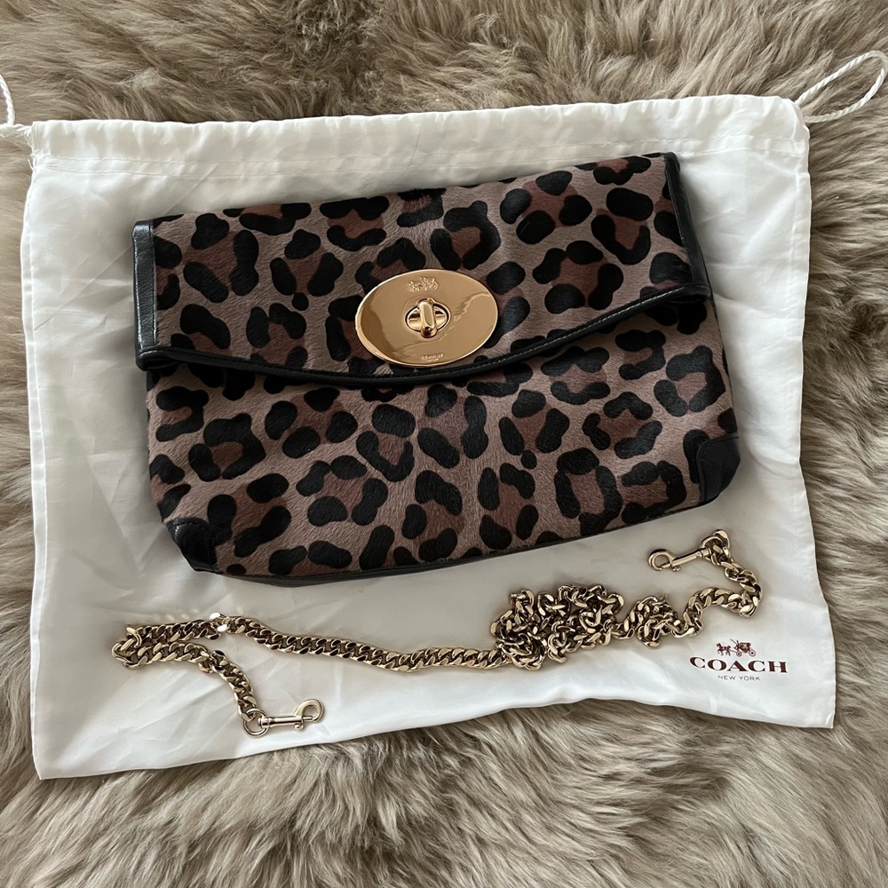 Coach Turnlock Clutch in Printed Haircalf Leopard